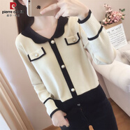 皮爾卡丹（pierre cardin）小香風(fēng)娃娃領(lǐng)針織衫女2025春秋款時(shí)尚顯瘦外穿洋氣毛衣新款百搭 杏色 S 建議80-90斤