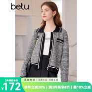 百圖betu女裝春季新款小香風撞色短款翻領(lǐng)長袖毛衣外套女2401T75 黑色 M