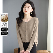雪中飛（SNOWFLYING）100%綿羊毛女式羊毛開(kāi)衫圓領(lǐng)毛衣外套2025秋冬新款百搭針織毛衣