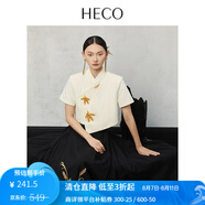 HECO劉詩詩同款【瀟風(fēng)】新中式國風(fēng)夏季新款重工手工珠繡短袖T恤上衣 杏色 S