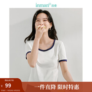 茵曼（INMAN）撞色羅紋棉女裝U領(lǐng)短袖T恤修身氣質(zhì)通勤2025夏季新款短款上衣 牙白色 S