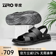 零度Zero官方男鞋男士真皮涼鞋2025夏季新款透氣軟底戶外沙灘拖鞋潮流 36黑色 38