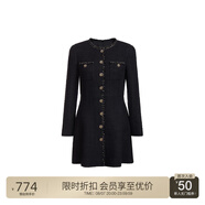 歐時力OCHIRLY 羊毛花式呢小香連衣裙法式收腰顯瘦高級秋季新品 黑色 M