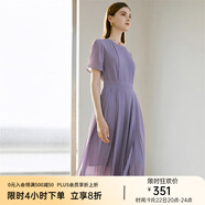 顏域（YANYEE）短袖百褶連衣裙2024夏天新款女裝氣質(zhì)女神范收腰顯瘦氣質(zhì)a字裙 紫色 XL/42