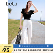 百圖betu女裝2025夏季新款T恤半門(mén)筒V領(lǐng)修身百搭短袖上衣女2504T10 黑色 M