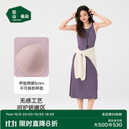 松山棉店商場同款二合一女士睡裙短袖小薄荷羅紋舒適親膚彈力夏季睡衣 帶杯背心裙-葡萄紫 XL （170）