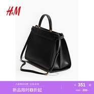 H&M女士包袋秋季單肩斜挎手提包皮帶裝飾中號(hào)購物包1251948 黑色 中包