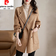 皮爾卡丹（pierre cardin）雙面呢子大衣女春秋大碼胖mm顯瘦高級(jí)感中長(zhǎng)款遮屁股西裝毛呢外套 駝色【休閑/運(yùn)動(dòng)/寬松/搭配/氣質(zhì)/甜美/小香 常規(guī) M 【85-99斤】