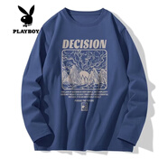 花花公子（PLAYBOY）重磅白色長(cháng)袖t恤男薄款圓領(lǐng)上衣秋季內搭打底衫衛衣男春秋款男裝 C821藍色 M