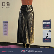 日著（rizhuo）原創(chuàng)設(shè)計(jì)女裝2025秋季新款 小眾別致顯瘦黑色高腰A字半身皮裙 隱黑 XL
