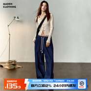 馬登女裝 冰絲牛仔褲小個(gè)子松緊腰抽繩涼感直筒褲氣質(zhì)顯瘦長(zhǎng)褲子女秋 牛仔藍(lán) 寬松版型，可拍小一碼馬登工裝 S