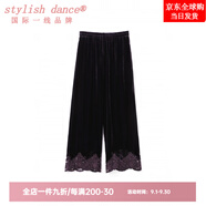stylish dance奢侈高檔品牌秋季氣質(zhì)媽媽裝感黑色金絲絨真絲桑蠶絲蝙蝠袖寬松打 紫色褲子 L