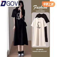 DGOV慵懶風(fēng)短袖連衣裙女2025新款夏裝棉質(zhì)中長(cháng)款過(guò)膝t恤裙夏季長(cháng)裙子 黑色KO貓 2XL 建議130-150斤