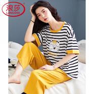 浪莎品牌睡衣女夏季純棉休閑短袖七分褲韓版薄款寬松家居服大碼套 CZ8832 2XL 【建議穿著體重：140-160