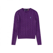 POLO SPORT美國保羅秋冬季RL拉夫圓領(lǐng)長(cháng)袖針織衫毛衣刺繡套頭麻花女款上衣 紫色 S