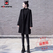 AEMAPE2025春秋加厚大衣女中長(zhǎng)款西裝領(lǐng)韓版小個(gè)子時(shí)尚毛呢外套上衣女 黑色  2XL _建議140-160斤