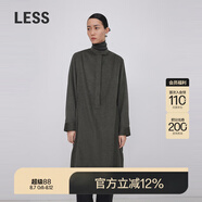 LESS春絲羊毛薄呢風(fēng)衣式正肩小立領(lǐng)通勤收腰長(zhǎng)款連衣裙2O1G14040 070/深雜灰 L