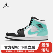 耐克官方男鞋 aj1  Air Jordan 1 mid 喬1中幫灰白黑休閑運(yùn)動(dòng) 554724-132 綠 40