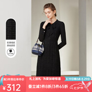 經(jīng)典故事（JANE STORY）高級感呢料黑色連衣裙女秋季2025新款雪紡拼接假兩件赫本風(fēng)小黑裙 黑色 L