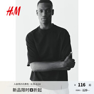 H&M男裝T恤2025年夏季新款大廓形T恤1294399 黑色 S 170/92