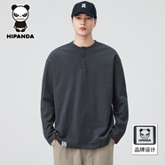 HIPANDA2025秋季款純棉長袖T恤男寬松休閑百搭圓領(lǐng)套頭上衣打底衫潮 深灰色 【秋季新品】 M 建議體重100-120斤
