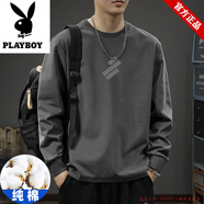 花花公子官方純棉長(cháng)袖t恤男秋冬寬松潮流圓領(lǐng)打底衫內搭體恤衫上衣服男裝 深灰色純棉束口長(cháng)-2345 200克 S 【建議90-115斤】