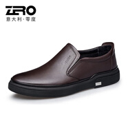 零度Zero官方皮鞋男2025新款頭層牛皮柔軟舒適商務(wù)休閑鞋套腳男士皮鞋 暗棕 40