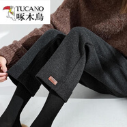 啄木鳥（TUCANO）毛呢褲子女秋冬闊腿2025新款高腰顯瘦休閑九分寬松垂感加厚直筒褲 黑灰色后腰彈力 L 28