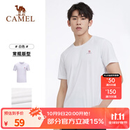 駱駝（CAMEL）運動T恤透氣健身衣跑步體恤寬松速干衣短袖上衣夏 J0S2V6925，白色，男 M