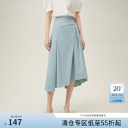 范思藍恩法式不規則a字半身裙女中長(cháng)款設計感氣質(zhì)百褶裙24FS12104 油畫(huà)藍 S