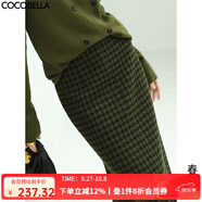 COCOBELLA[苔蘚綠]細閃銀蔥千鳥格羊毛半身裙女秋冬毛呢筒裙HS87 HS87B春版 XL
