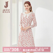 經(jīng)典故事（JANE STORY）減齡白色長袖碎花連衣裙女春季2025新款復古氣質(zhì)波點茶歇雪紡裙 S13白底紅花 XL