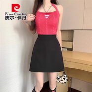 皮爾卡丹（pierre cardin）胖MM大碼高腰顯瘦毛呢半身裙女秋冬韓版百搭A字裙小個(gè)子黑色短裙 黑 西裝面料自帶安全褲 M