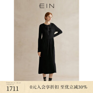 EIN言靜奢風(fēng)綿羊毛綁帶蝴蝶結撞料收腰氣質(zhì)針織連衣裙24秋季新款 石墨黑 S