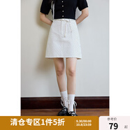 獨束大碼女裝【雙版雙色】復古百搭高腰波點(diǎn)A字半身裙夏新款半裙 牛仔白-短款 3XL (尺碼：5)