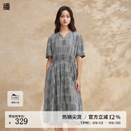 播優(yōu)雅V領(lǐng)連衣裙女2024夏季新款設(shè)計(jì)感簡約氣質(zhì)長裙DDR2LD5694 K41玄黑格 S