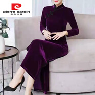 皮爾卡丹中國長(cháng)袖金絲絨復古加絨改良加厚旗袍禮服連衣裙長(cháng)款秋冬媽媽氣質(zhì) 紫色 紫色加絨琵琶扣冬款 加厚 2XL 【115-125斤】衣長(cháng)125