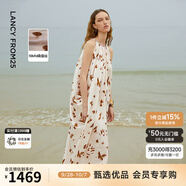 朗姿【漾25系列】真絲無袖印花掛脖長裙高級感2025年夏新款連衣裙 石鹽粉色 S