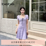 bebe夏季新款女士氣質(zhì)薄款織帶花邊魚(yú)尾針織連衣裙230905 淡紫 XS
