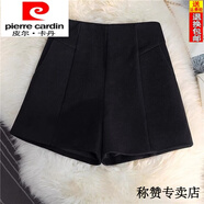 皮爾卡丹（pierre cardin）羊毛毛呢短褲女秋冬2025新品韓版高腰外穿簡(jiǎn)約百搭a字闊腿靴褲子 黑色 S
