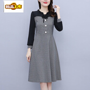 初徑秋冬時(shí)髦長(cháng)袖拼接毛呢連衣裙大碼女裝斤遮肚顯瘦胖人打底裙子 圖片色 L 建議100-115斤