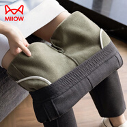 貓人（MiiOW）高腰媽媽休閑褲女冬季加絨加厚長(cháng)褲哈倫褲修身保暖九分小腳鉛筆褲 深灰2469 綠絨一/條過(guò)冬 M 80-95斤
