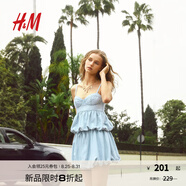 H&M女裝半身裙2025夏季新款花苞裙氣質(zhì)泡泡下擺牛仔半裙1269316 淺牛仔藍(lán) S 160/72