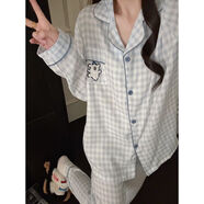 云朵棉蠟筆小新睡衣女春秋季長袖長褲學(xué)生卡通甜美少女家居服套裝 長款【藍(lán)格雪人】優(yōu)質(zhì)云朵棉 M  推薦75-95斤 155cm內(nèi)