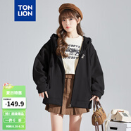 唐獅衛(wèi)衣外套女春裝秋冬季新款針織開衫寬松上衣女 無絨款/黑色 L
