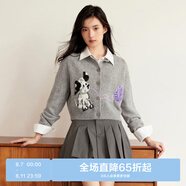 樂(lè)町狗狗圓領(lǐng)針織開(kāi)衫女20寬松版型毛衣外套趣味上衣 灰色（現(xiàn)貨） L