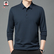 AEMAPE/美國蘋(píng)果 長(cháng)袖t恤男士秋季新款翻領(lǐng)打底上衣服商務(wù)休閑Polo衫男 藏青色 2XL