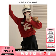 VEGA CHANG羊毛針織衫女2025年春秋季新款設(shè)計(jì)感甜美風(fēng)系帶小熊毛衣 復(fù)古紅 均碼