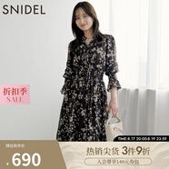 SNIDEL秋冬甜美碎花系帶收腰百褶雪紡連衣裙SWFO245033 棕色 S （0）