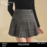 糖力【商場同款】秋冬季新款格紋百褶A字裙短裙女毛呢半身裙 灰格色 S
